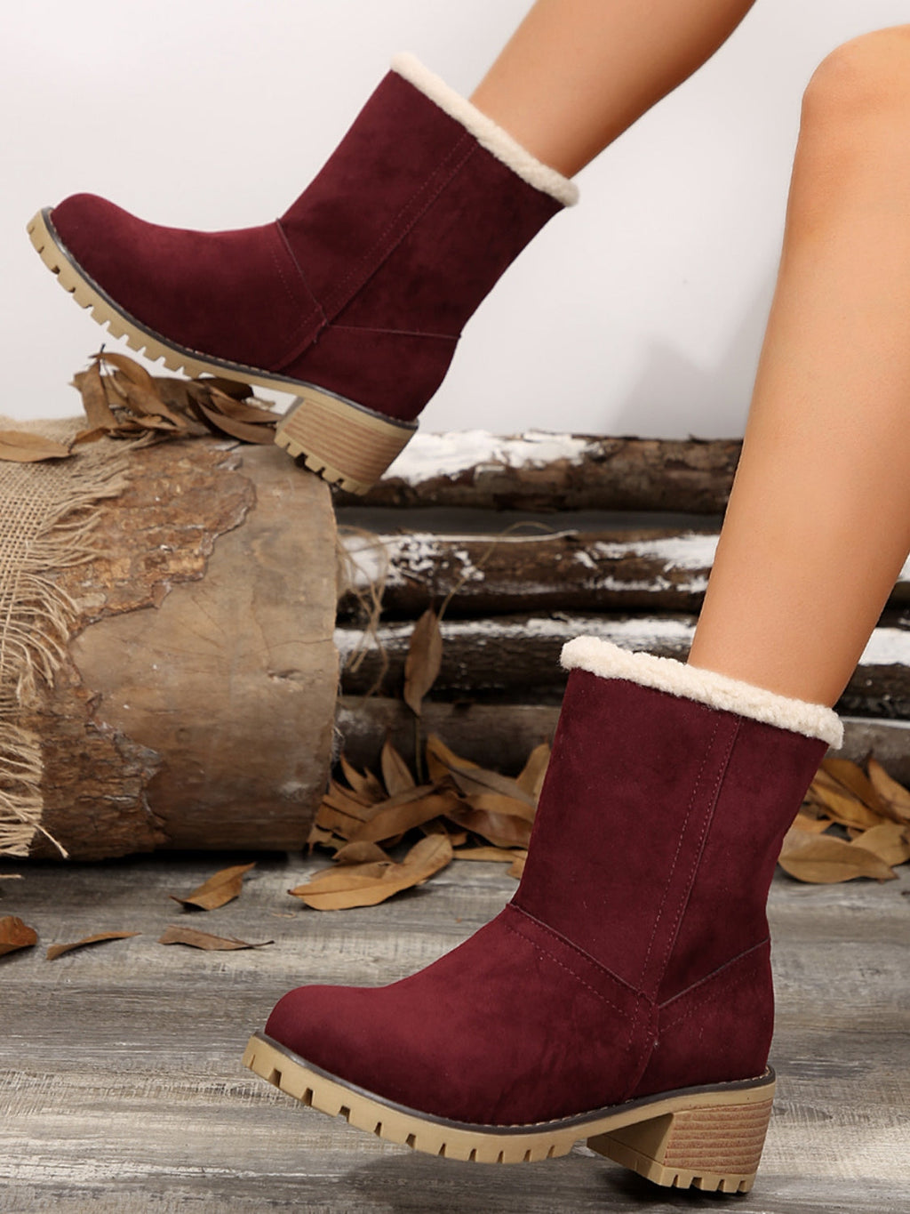 Block Heel Boots for Women – Fuzzy-Lined & Lug Sole