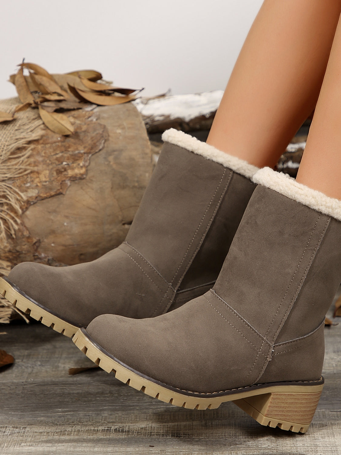 Block Heel Boots for Women – Fuzzy-Lined & Lug Sole