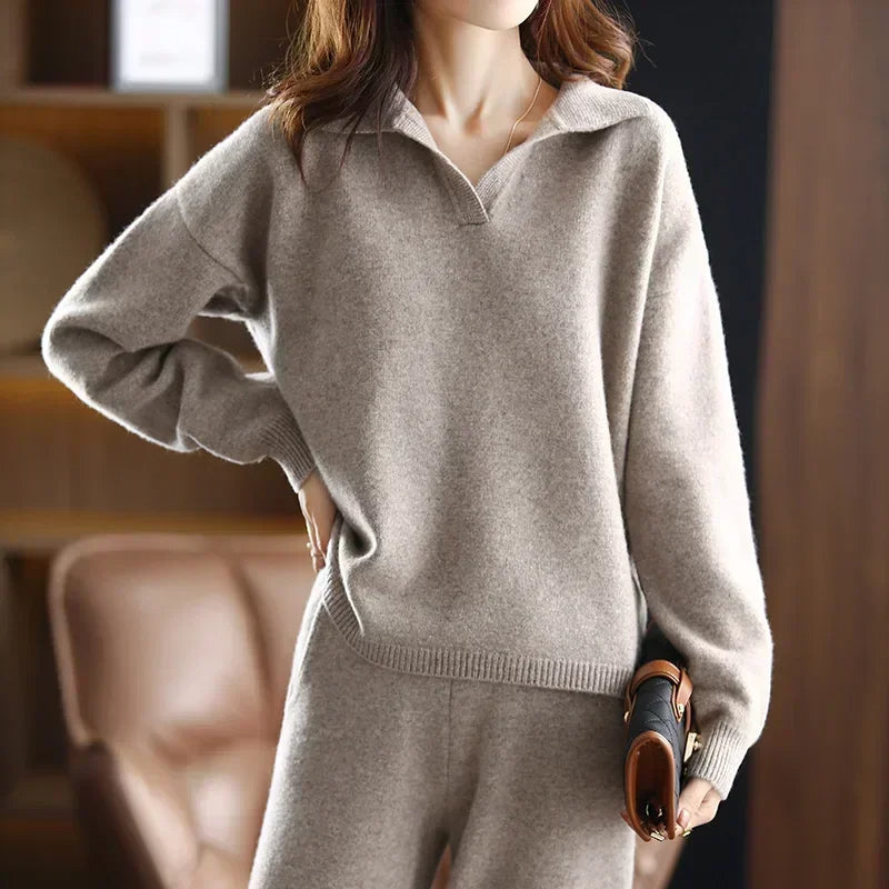 Adaline Ribbed Knit Collared Sweater – V-Neck Relaxed Fit Casual Pullover