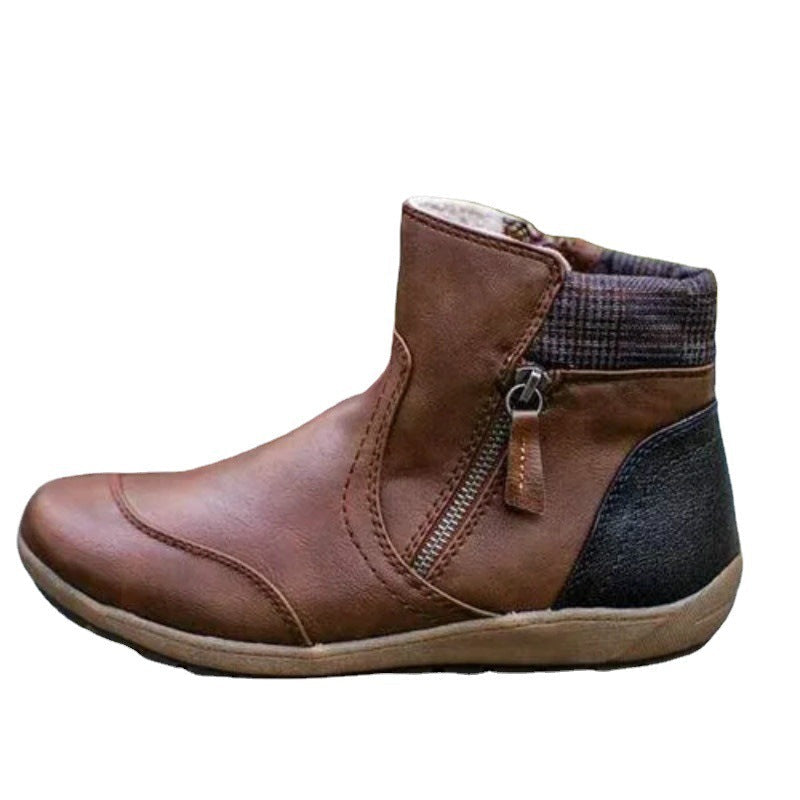 Adaline Waterproof Leather Ankle Boots – Plaid-Collar Cushioned Footwear
