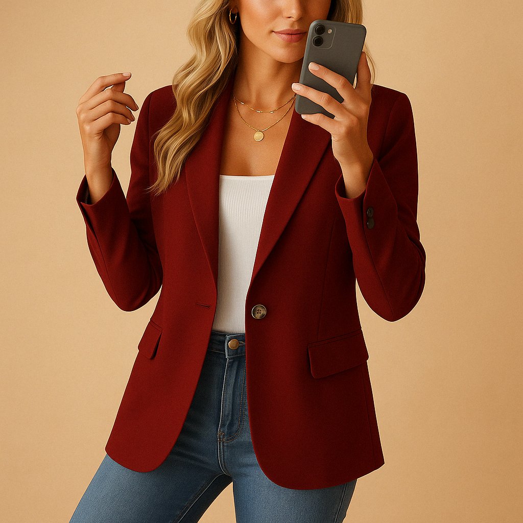 Addison Stretch Woven Blazer – Single-Button Notched-Lapel Flap-Pocket Workwear