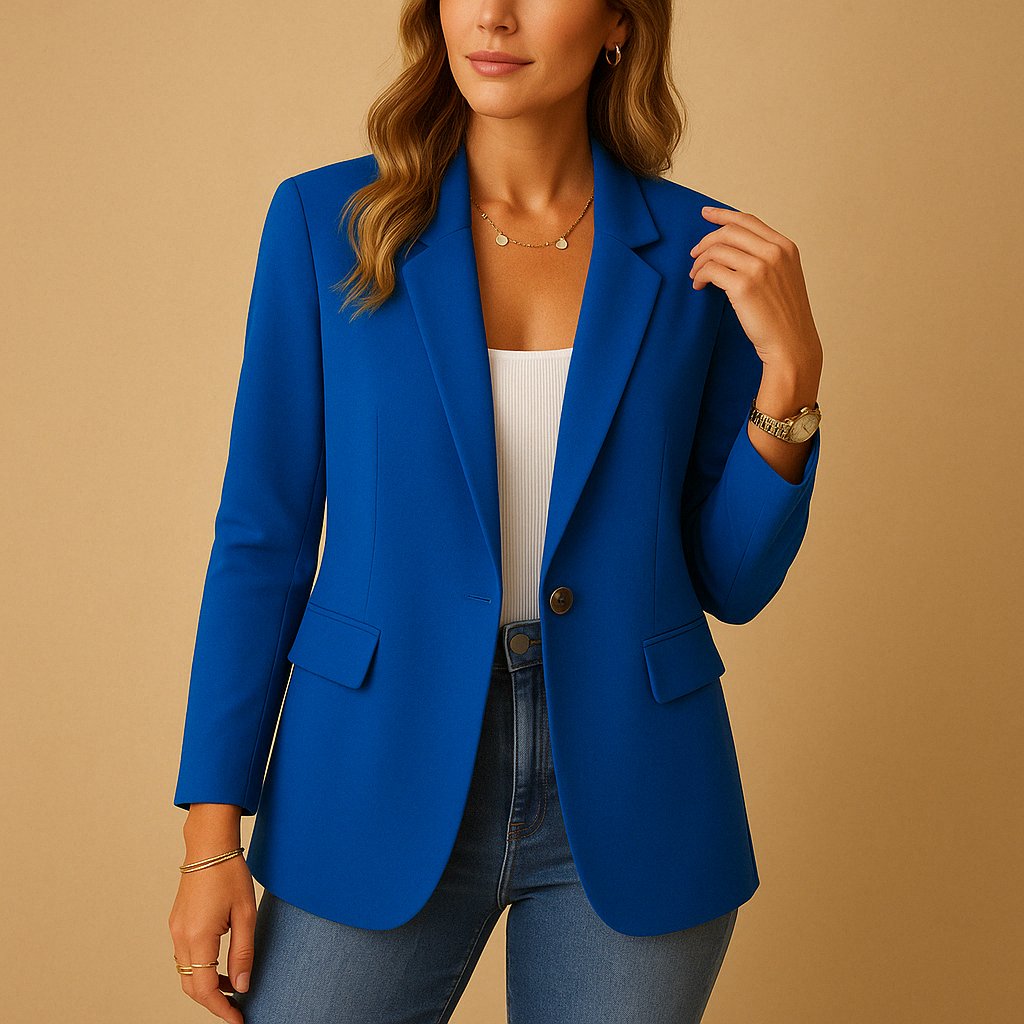 Addison Stretch Woven Blazer – Single-Button Notched-Lapel Flap-Pocket Workwear