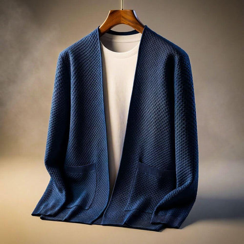 Alberto Pima Cotton Honeycomb Cardigan – Lightweight Open-Front Textured Knitwear