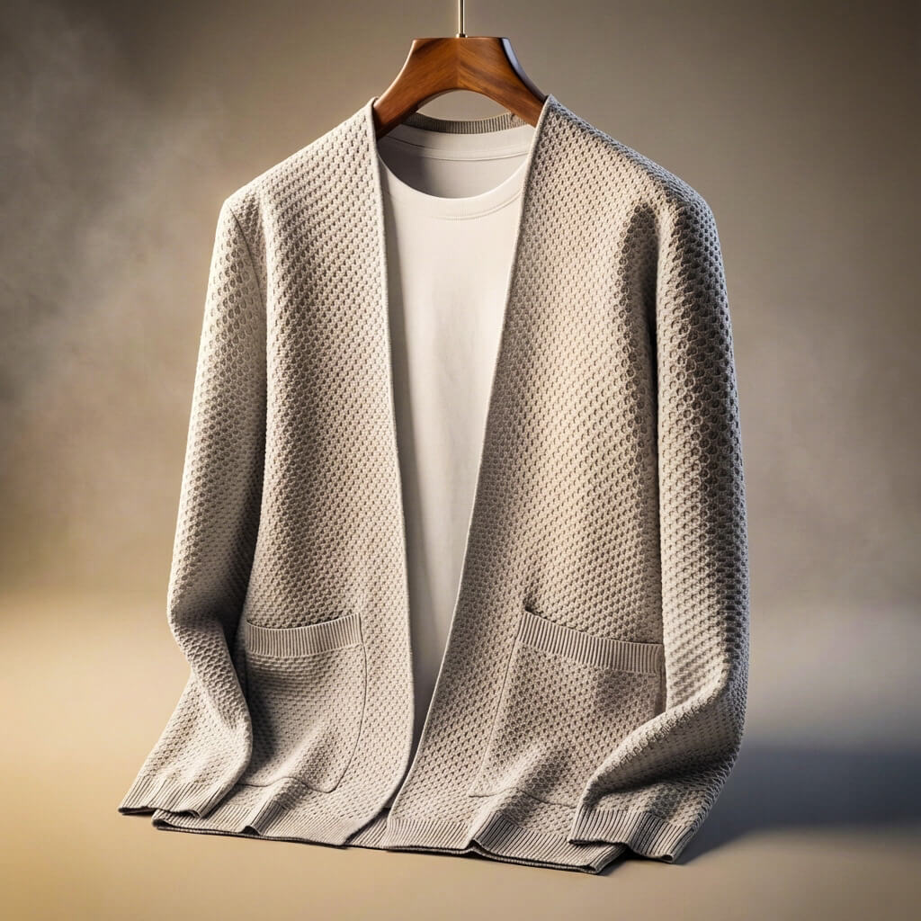 Alberto Pima Cotton Honeycomb Cardigan – Lightweight Open-Front Textured Knitwear