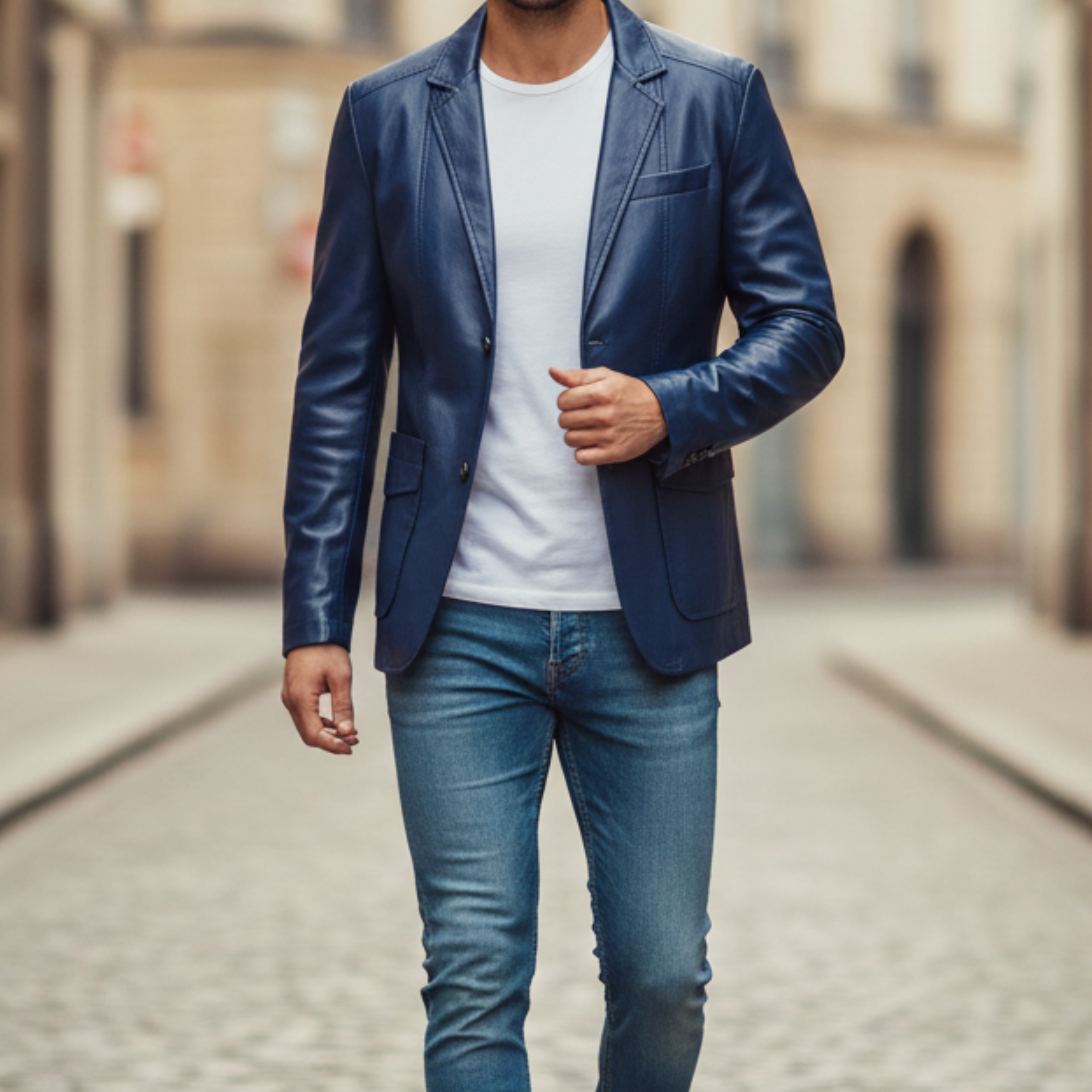 Alessandro Premium Leather Blazer – Single-Breasted Notch Lapel Tailored Jacket