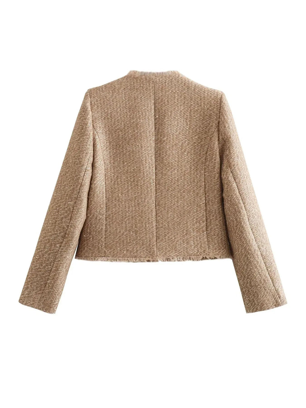 Amarah Textured Bouclé Blazer – Collarless Gold-Button Tailored-Fit Workwear