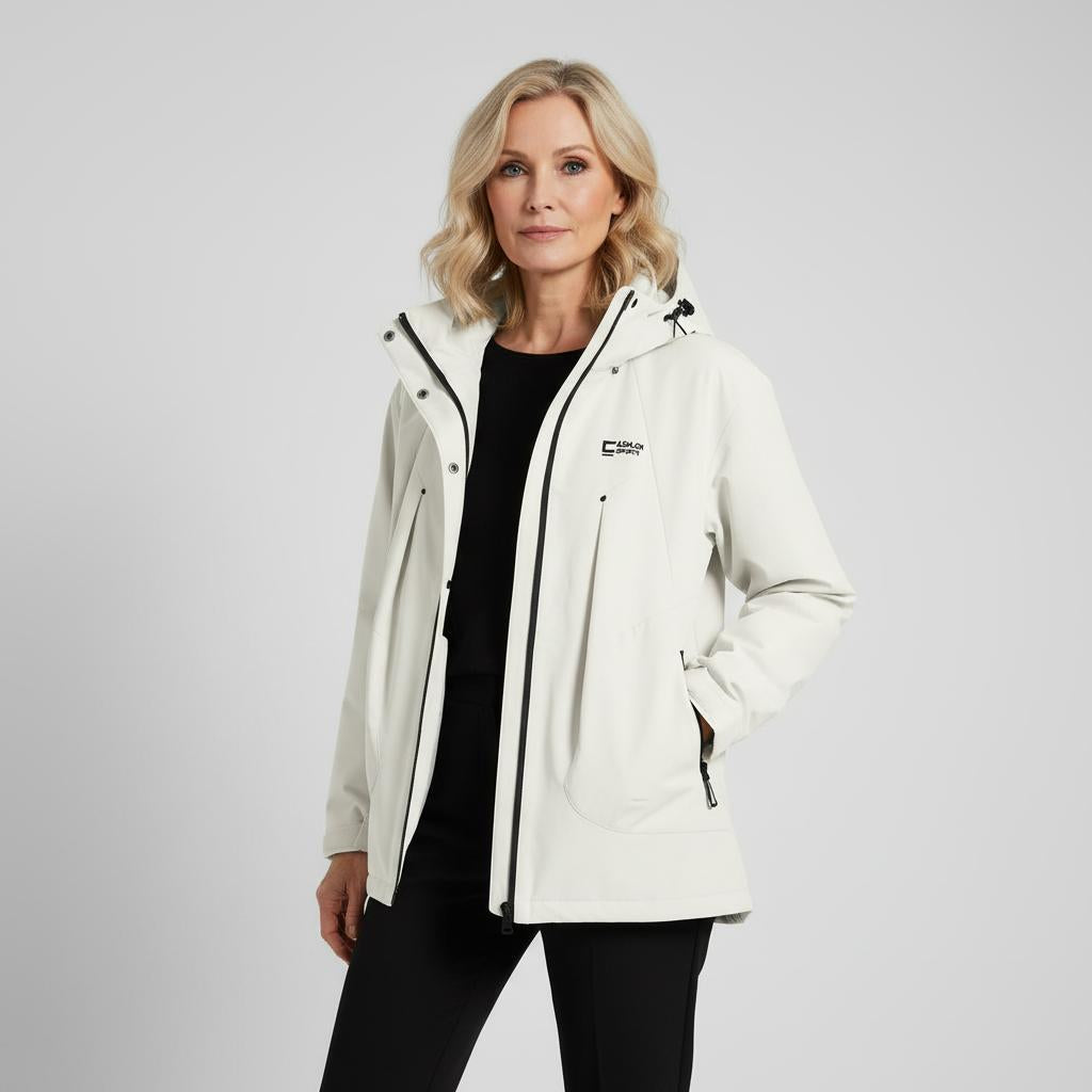 Amarah Water-Resistant Softshell Jacket – Padded Drawstring-Hood Patch-Pocket Parka