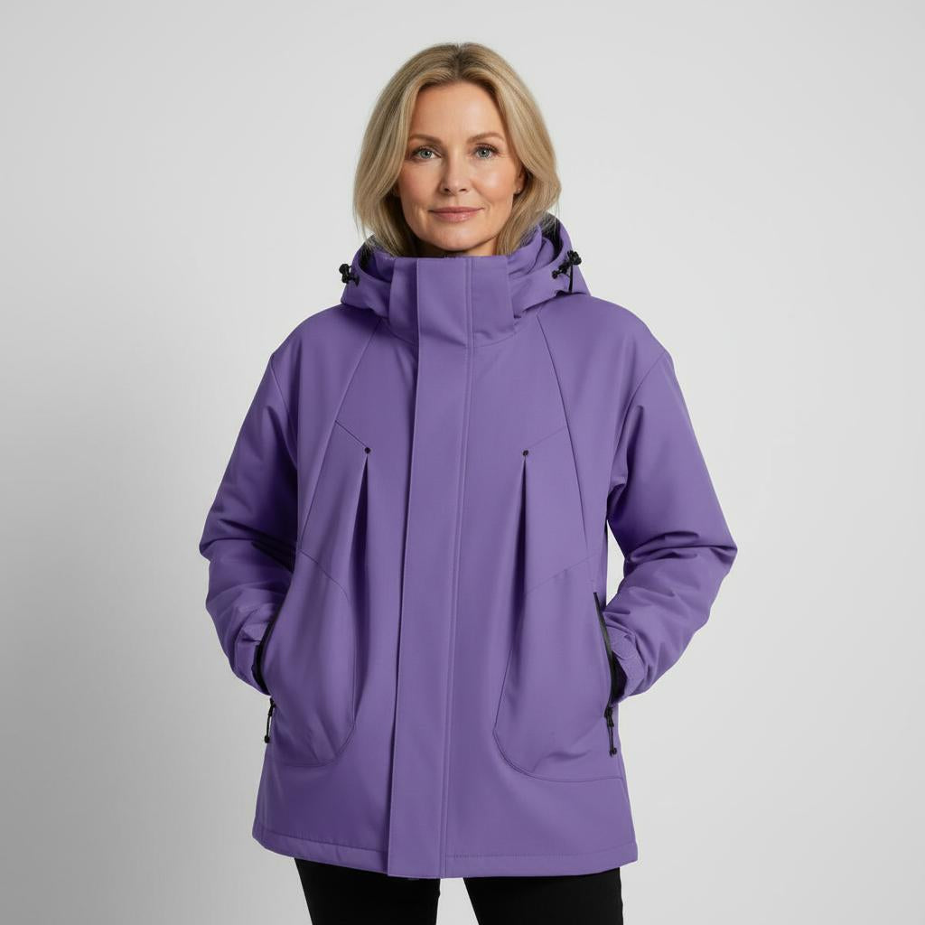 Amarah Water-Resistant Softshell Jacket – Padded Drawstring-Hood Patch-Pocket Parka