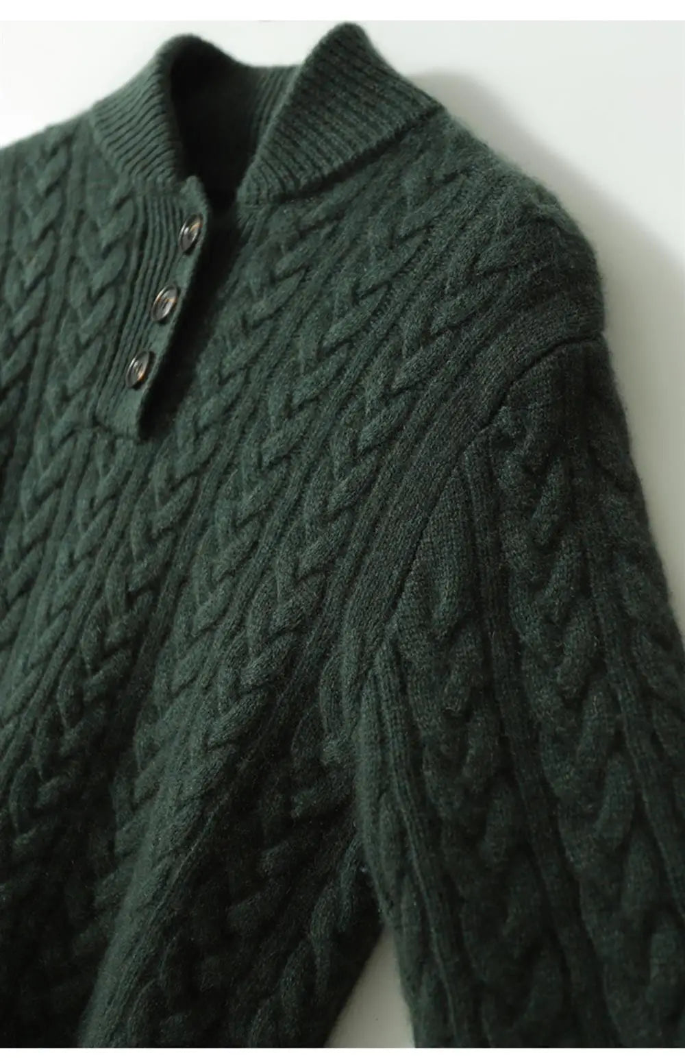Amelia Wool Blend Cable Knit Sweater – Button Stand-Collar Slim-Fit Pullover