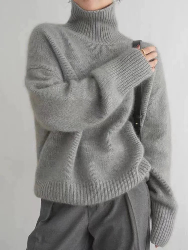 Aria Chunky Knit Turtleneck Sweater – Oversized Ribbed Dropped-Shoulder Pullover