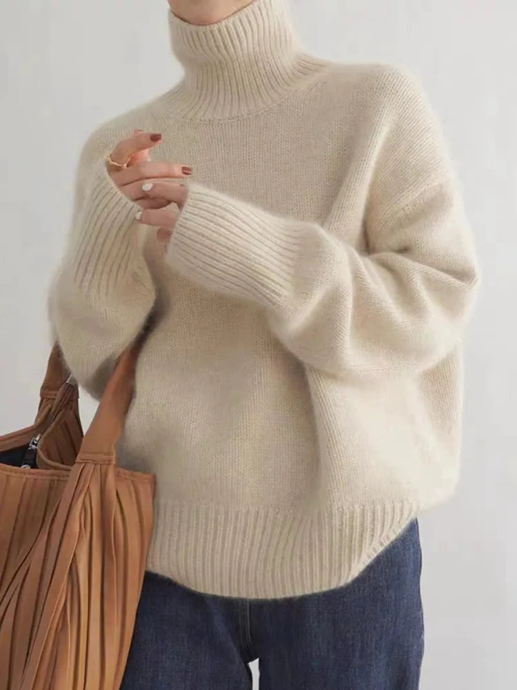 Aria Chunky Knit Turtleneck Sweater – Oversized Ribbed Dropped-Shoulder Pullover