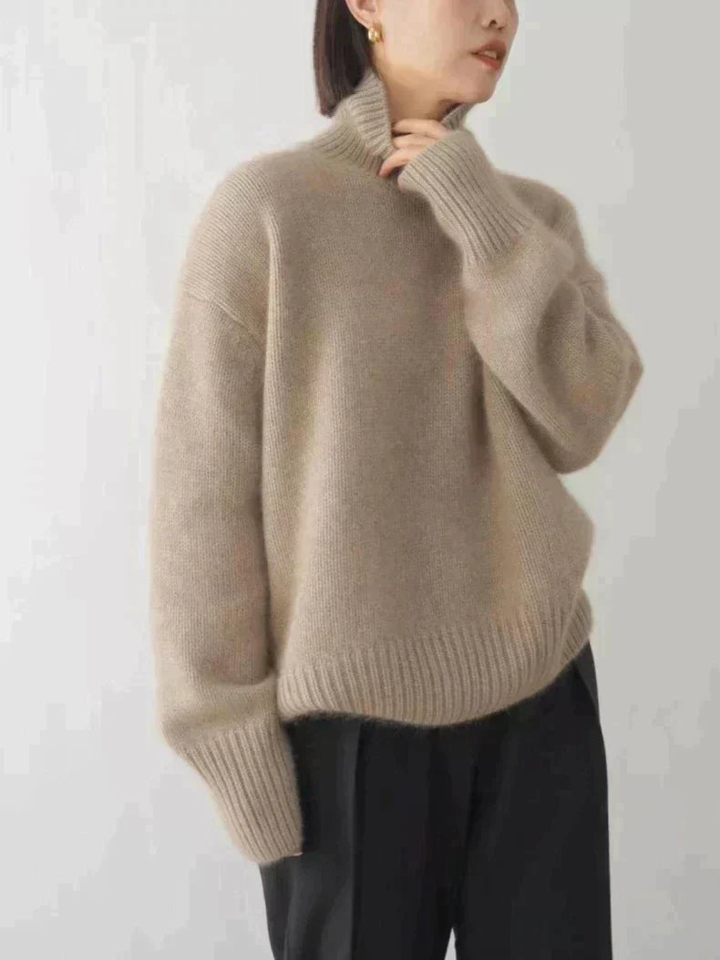 Aria Chunky Knit Turtleneck Sweater – Oversized Ribbed Dropped-Shoulder Pullover