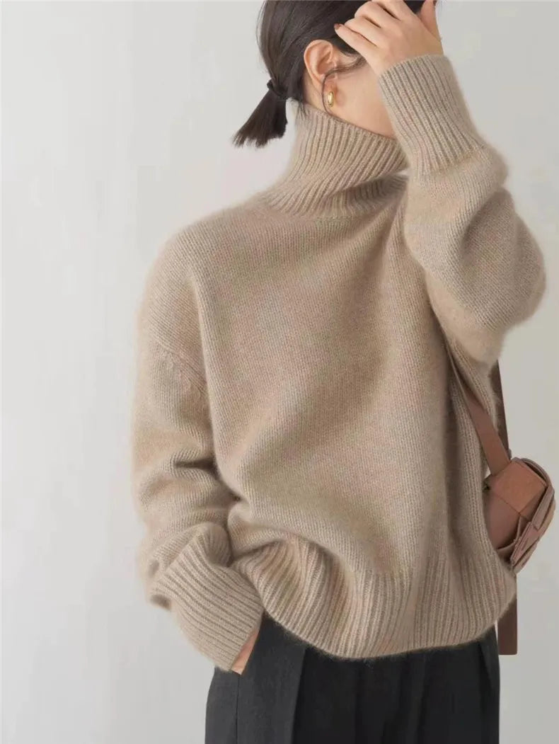 Aria Chunky Knit Turtleneck Sweater – Oversized Ribbed Dropped-Shoulder Pullover