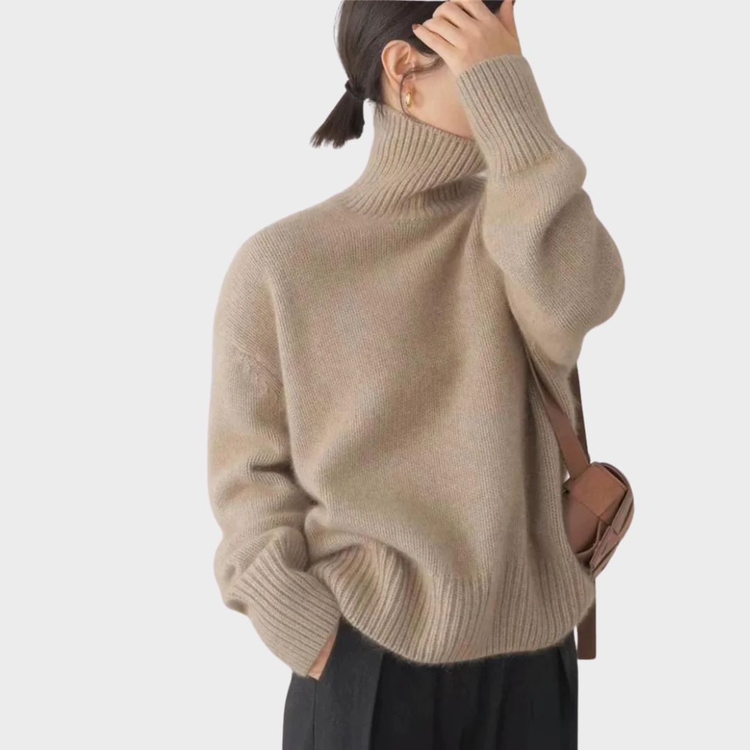 Aria Chunky Knit Turtleneck Sweater – Oversized Ribbed Dropped-Shoulder Pullover
