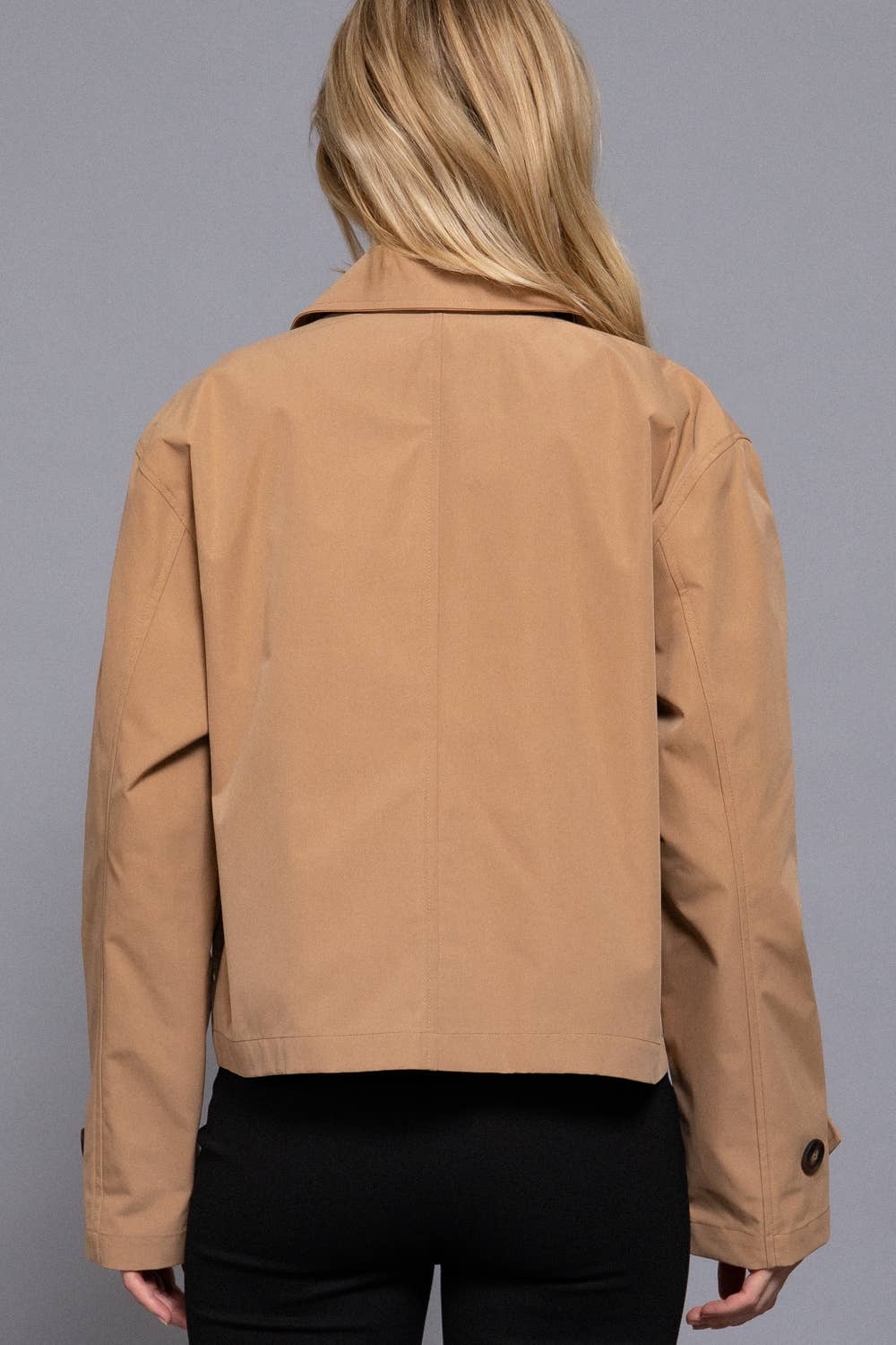 Bettina Woven Cropped Trench Jacket – Double-Breasted Notched-Collar Outerwear