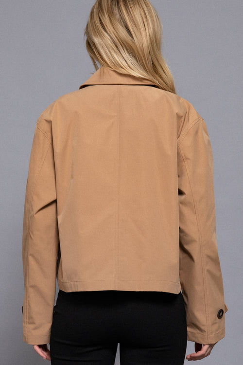 Bettina Woven Cropped Trench Jacket – Double-Breasted Notched-Collar Outerwear