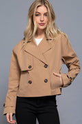 Bettina Woven Cropped Trench Jacket – Double-Breasted Notched-Collar Outerwear