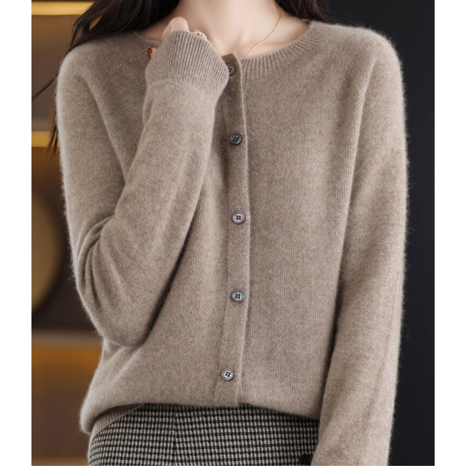 Camille Merino Wool Cardigan – O-Neck Full-Button Lightweight Knit Sweater