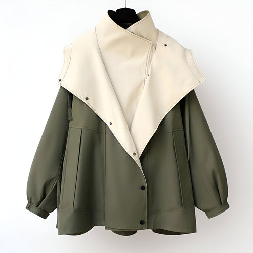 Carissa Double-Layer Windbreaker Jacket – Oversized Drawcord Elastic-Cuff Coat