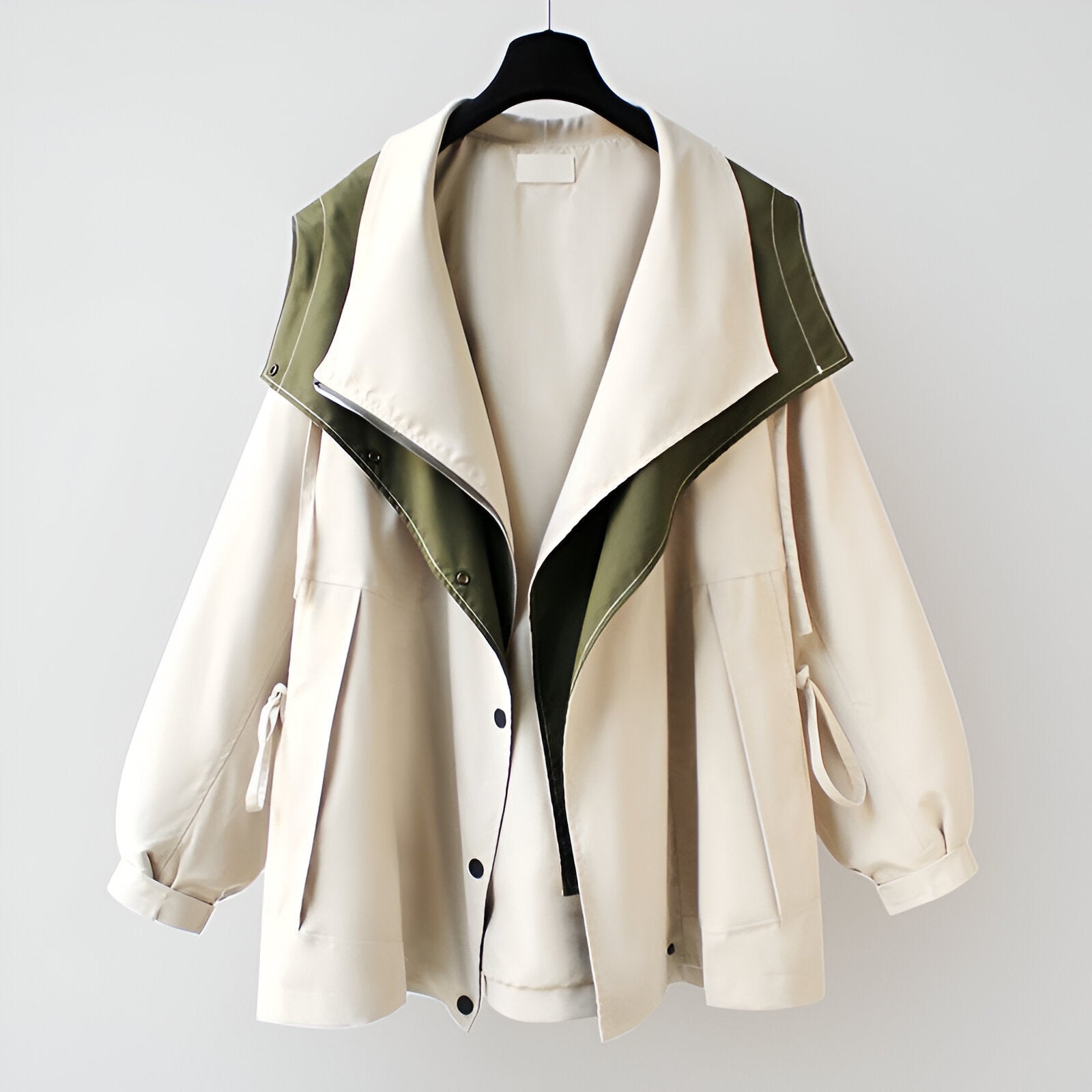 Carissa Double-Layer Windbreaker Jacket – Oversized Drawcord Elastic-Cuff Coat