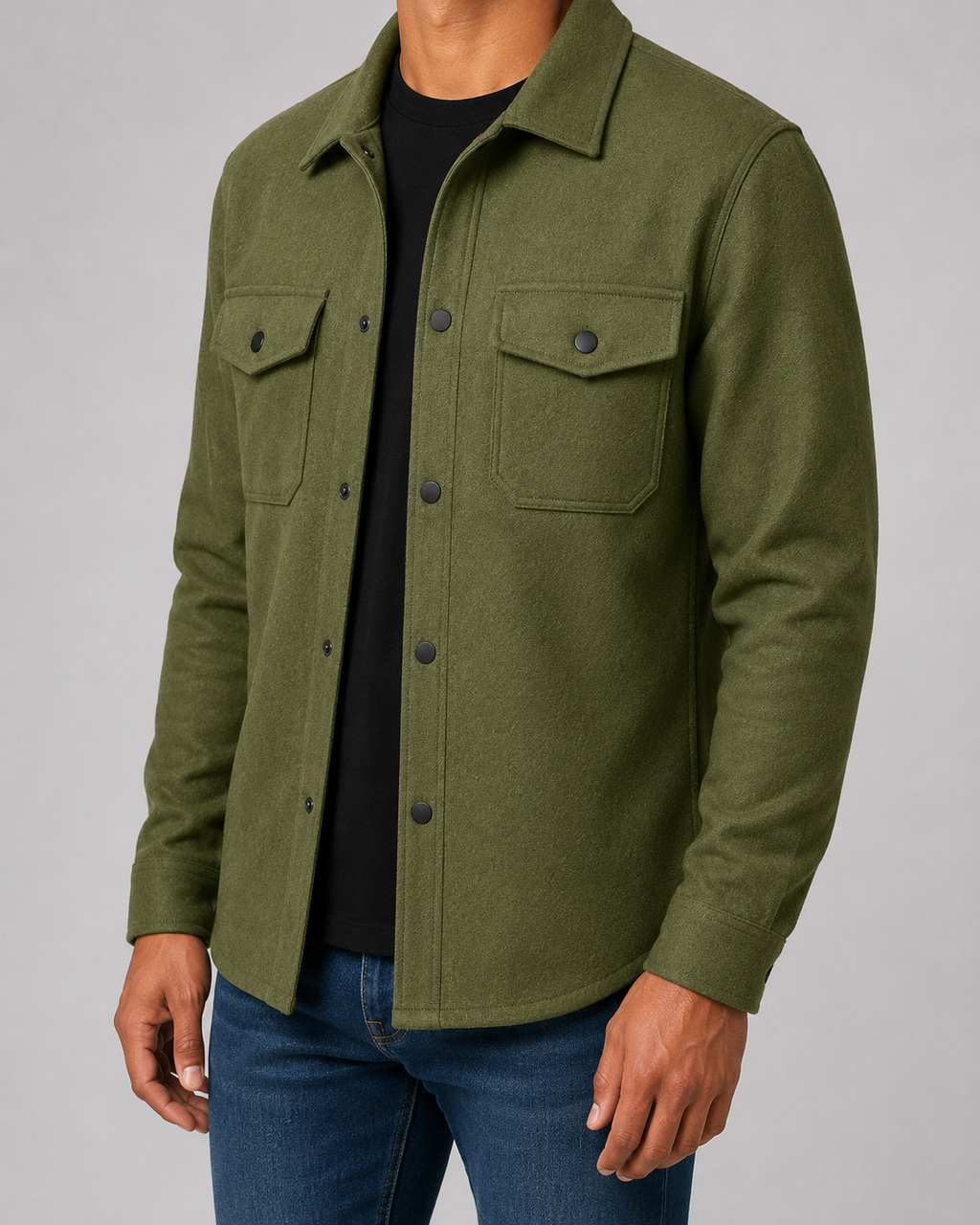 Ciro Wool Blend Overshirt – Flap Pocket Utility Button-Up Jacket