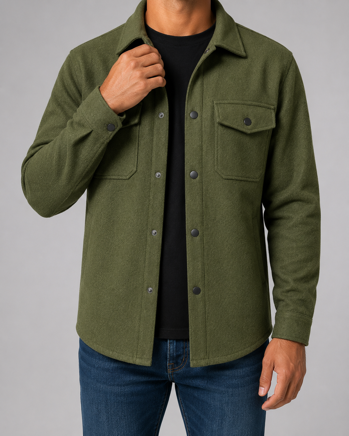 Ciro Wool Blend Overshirt – Flap Pocket Utility Button-Up Jacket