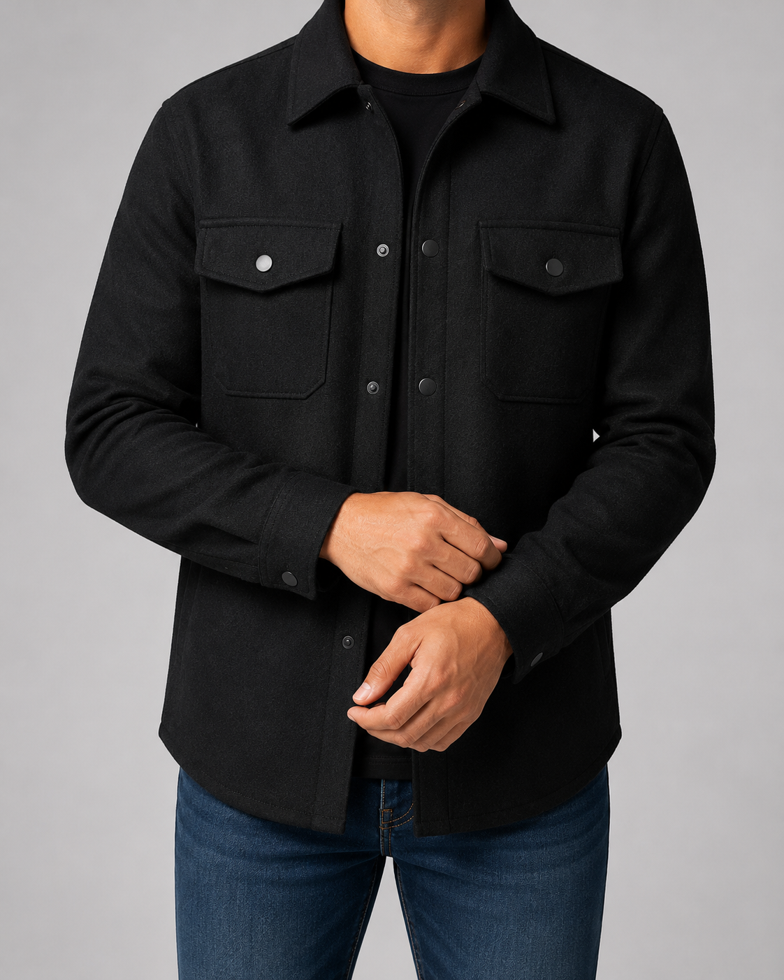 Ciro Wool Blend Overshirt – Flap Pocket Utility Button-Up Jacket