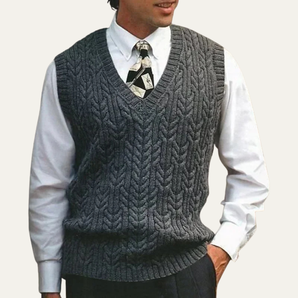 Claudio Cable-Knit V-Neck Sweater Vest – Ribbed Classic Winter Layering