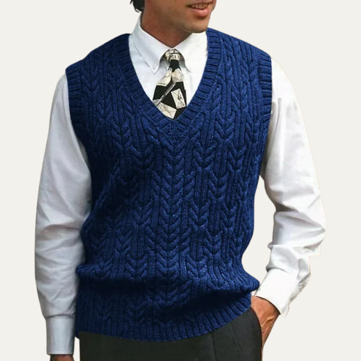 Claudio Cable-Knit V-Neck Sweater Vest – Ribbed Classic Winter Layering