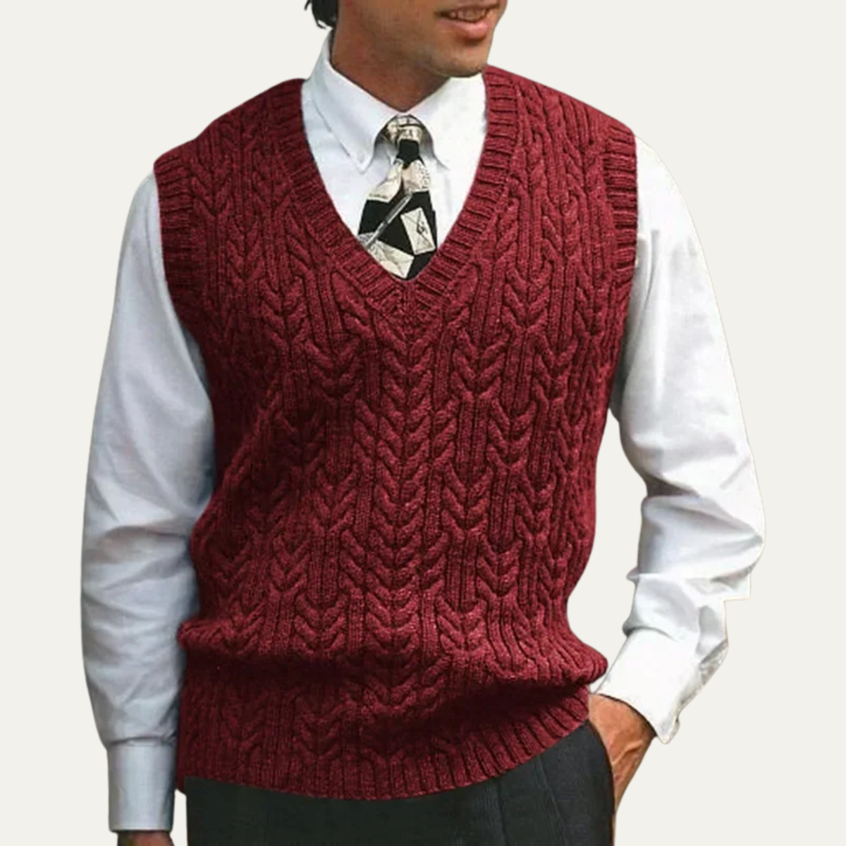 Claudio Cable-Knit V-Neck Sweater Vest – Ribbed Classic Winter Layering