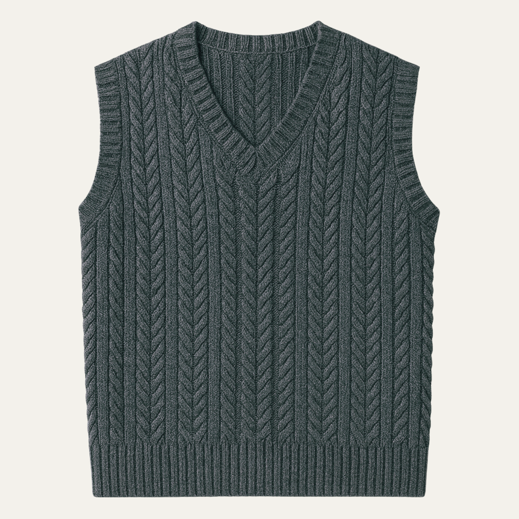 Claudio Cable-Knit V-Neck Sweater Vest – Ribbed Classic Winter Layering