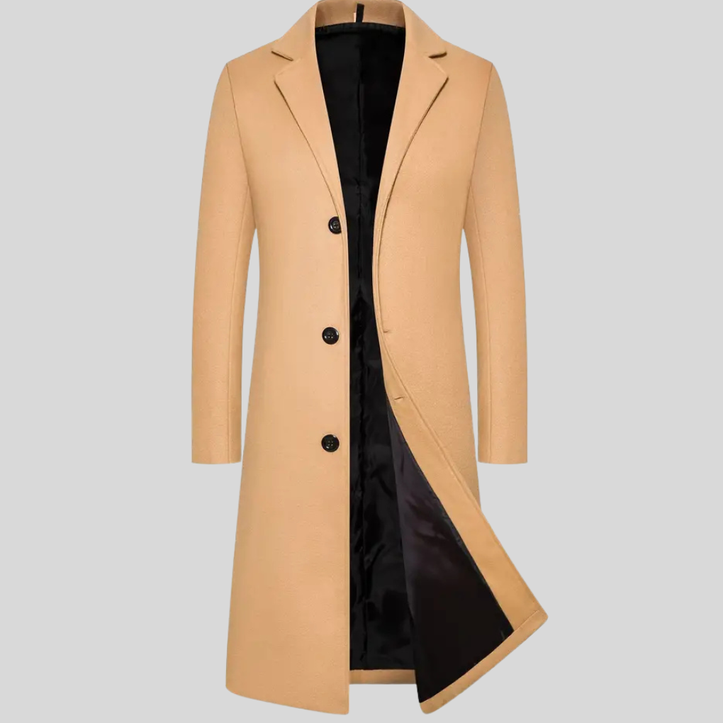 Claudio Wool Blend Overcoat – Notch Lapel Longline Button-Front Outerwear