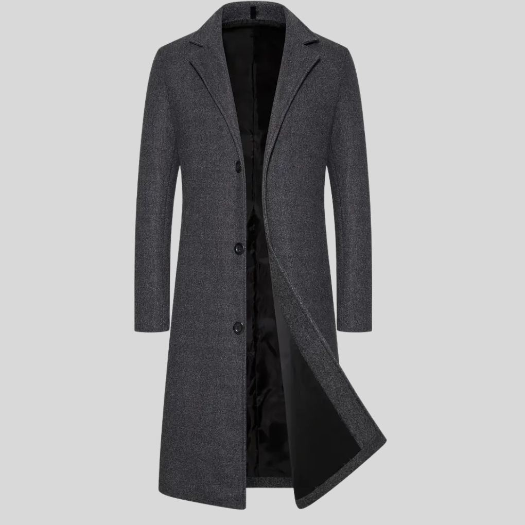 Claudio Wool Blend Overcoat – Notch Lapel Longline Button-Front Outerwear