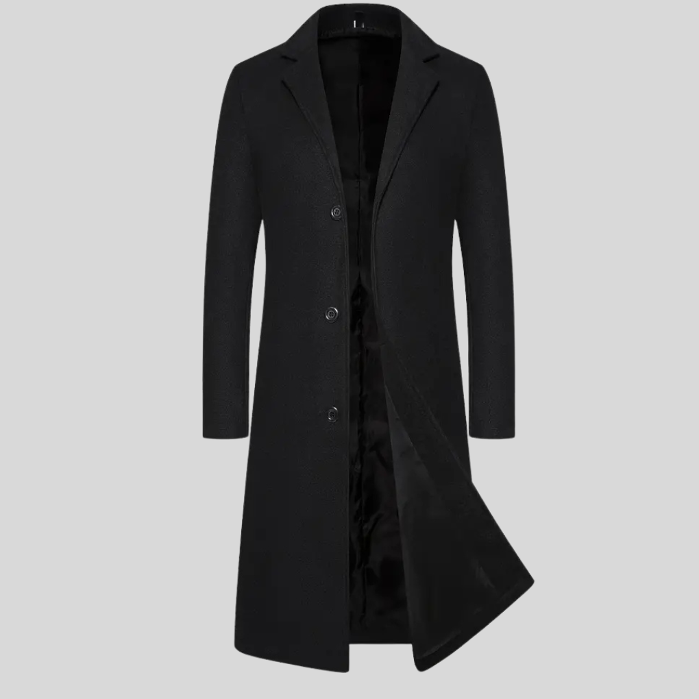 Claudio Wool Blend Overcoat – Notch Lapel Longline Button-Front Outerwear