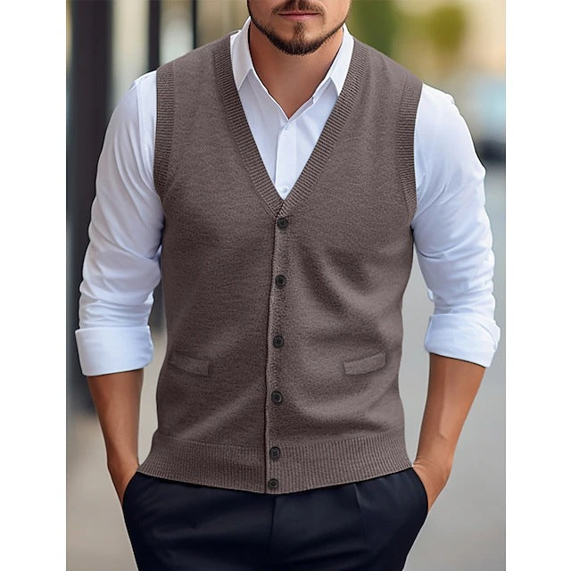 Craig Merino Wool Cardigan Vest – Button-Front V-Neck Tailored Sweater