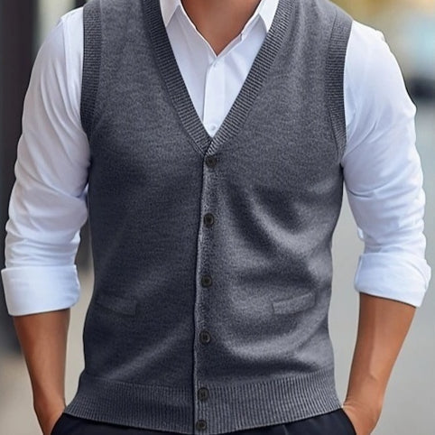 Craig Merino Wool Cardigan Vest – Button-Front V-Neck Tailored Sweater