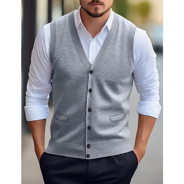 Craig Merino Wool Cardigan Vest – Button-Front V-Neck Tailored Sweater
