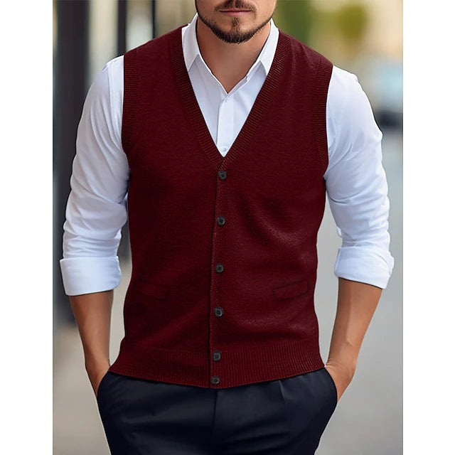 Craig Merino Wool Cardigan Vest – Button-Front V-Neck Tailored Sweater