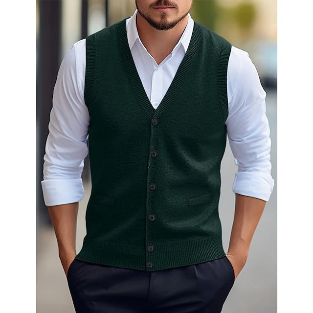 Craig Merino Wool Cardigan Vest – Button-Front V-Neck Tailored Sweater