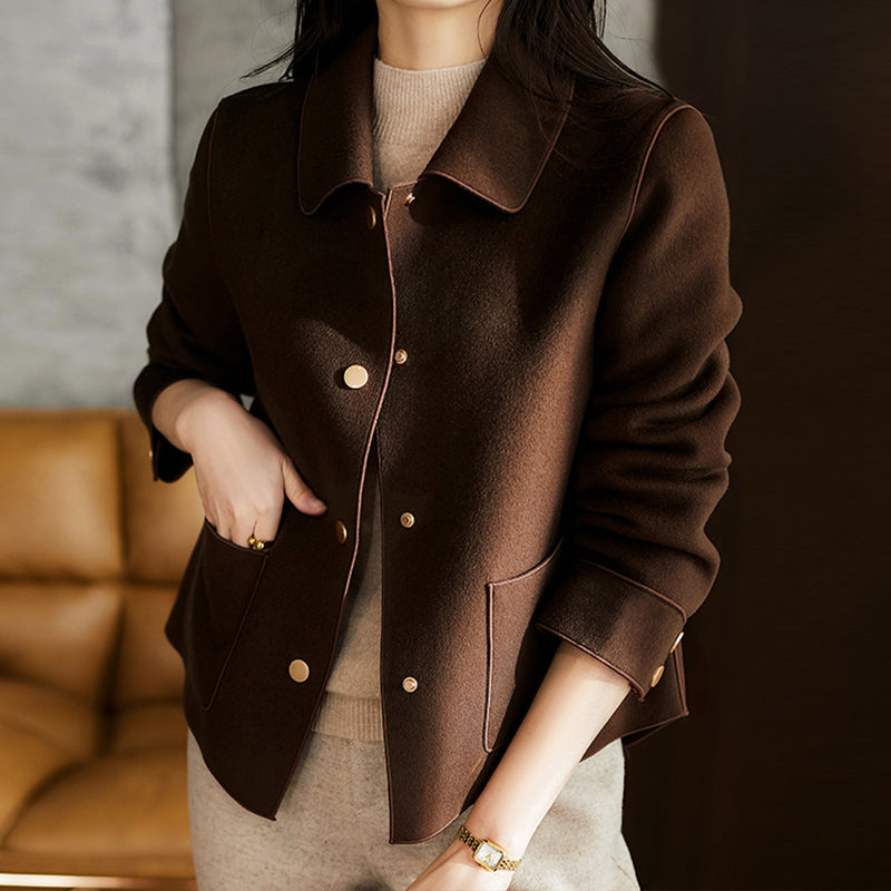 Daniela Wool Blend Short Coat – Piped-Trim Button-Front Structured Outerwear