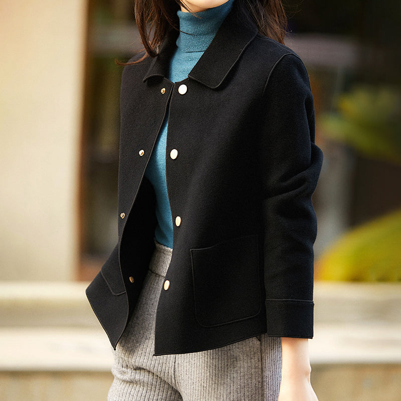Daniela Wool Blend Short Coat – Piped-Trim Button-Front Structured Outerwear