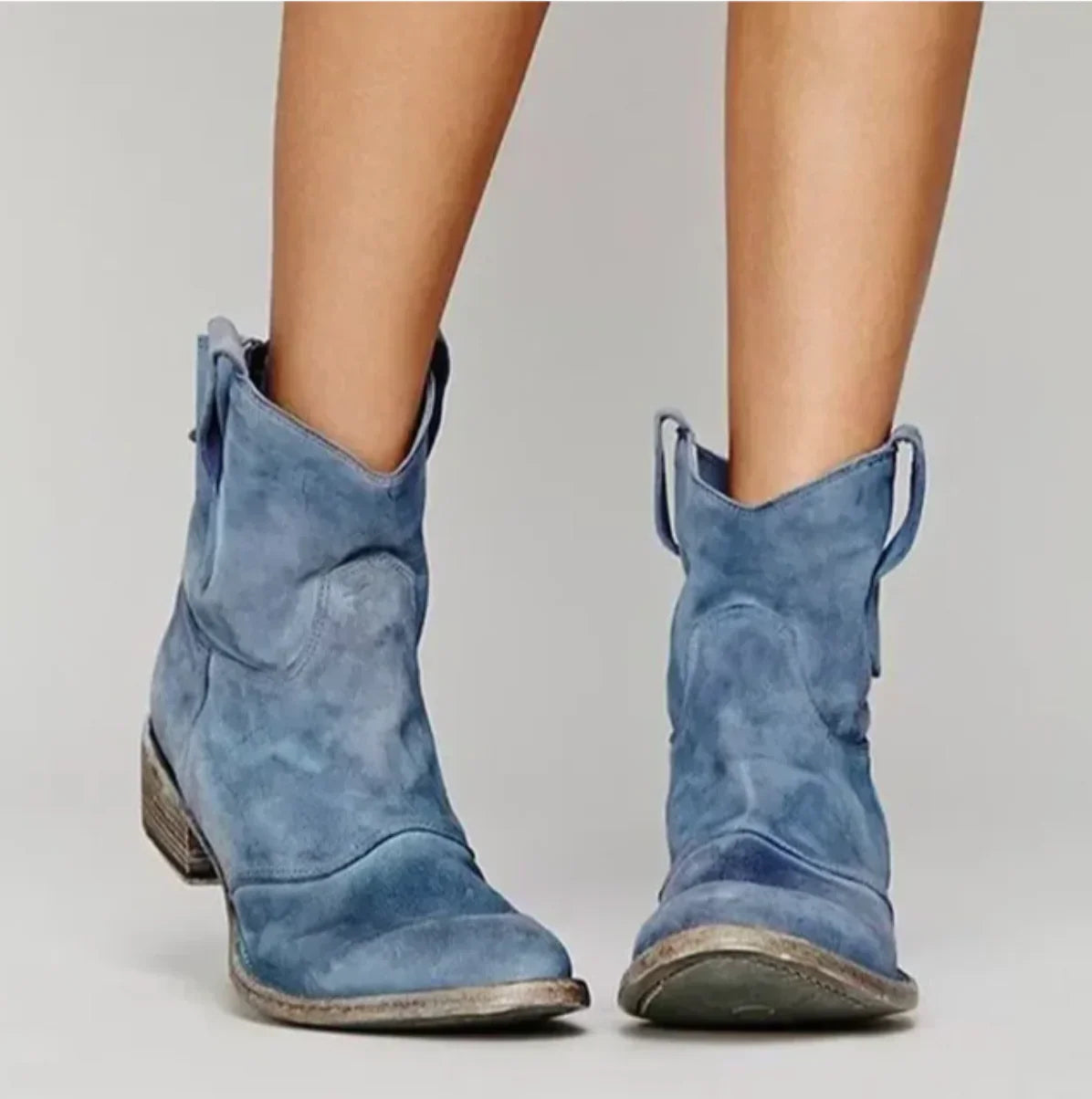 Eliana Suede Western Ankle Boots – Stable Low-Heel Pull-On Footwear