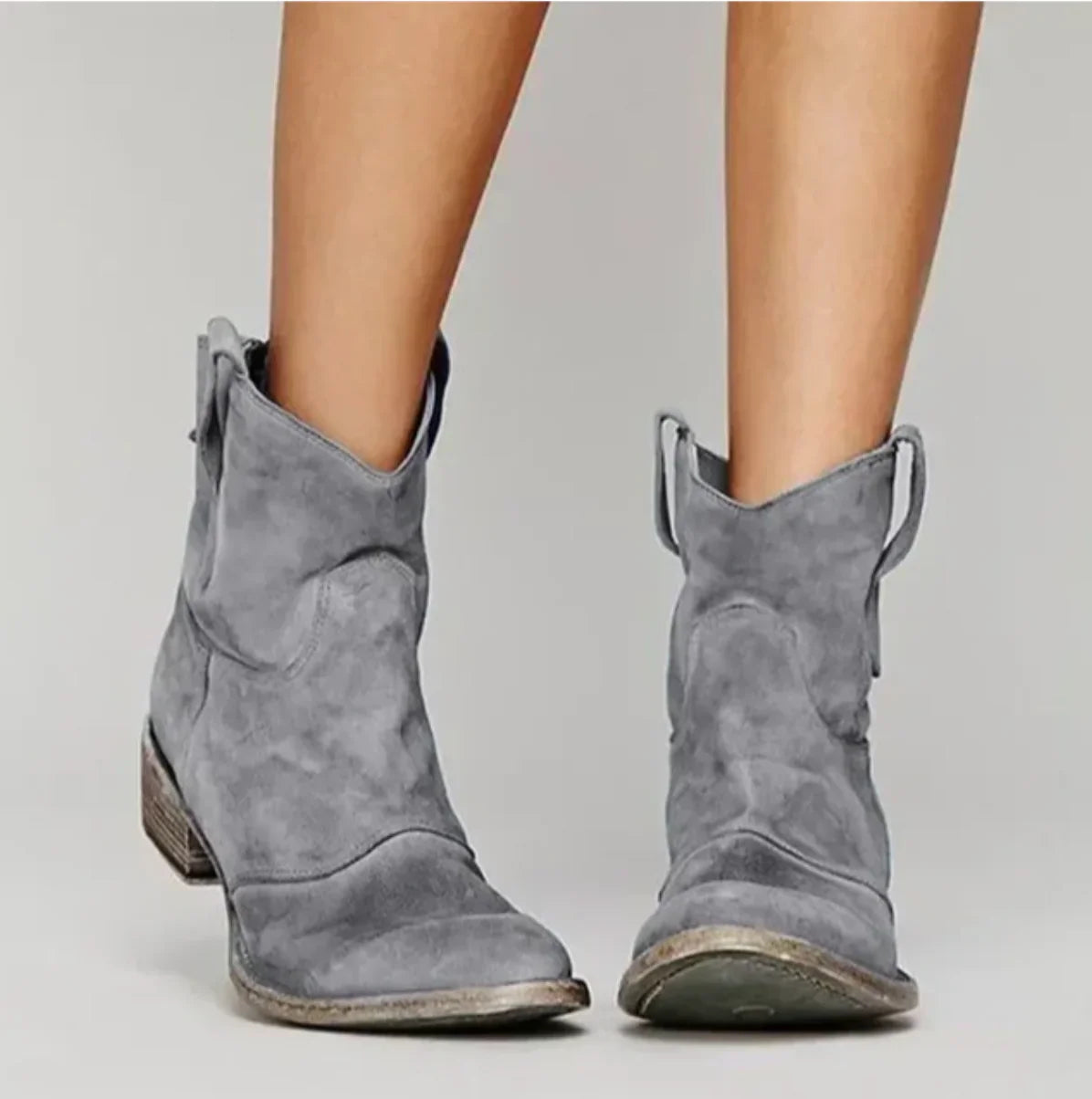 Eliana Suede Western Ankle Boots – Stable Low-Heel Pull-On Footwear