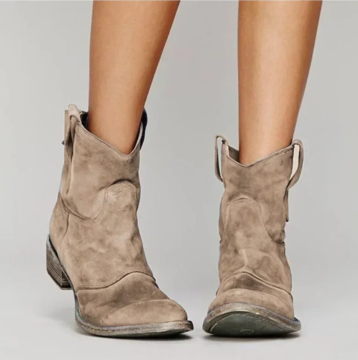 Eliana Suede Western Ankle Boots – Stable Low-Heel Pull-On Footwear