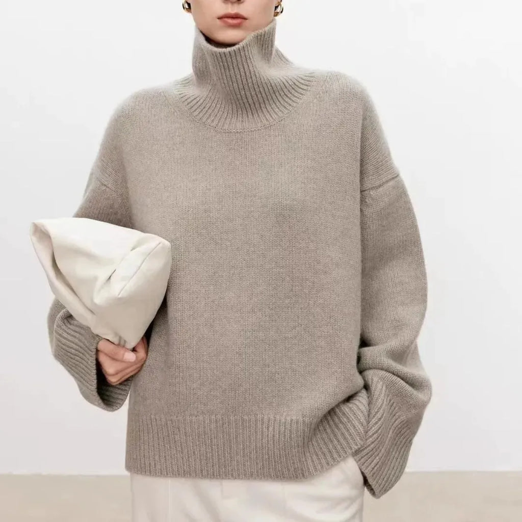 Erich Soft Knit Oversized Turtleneck – Drop Shoulder Ribbed Cozy Sweater