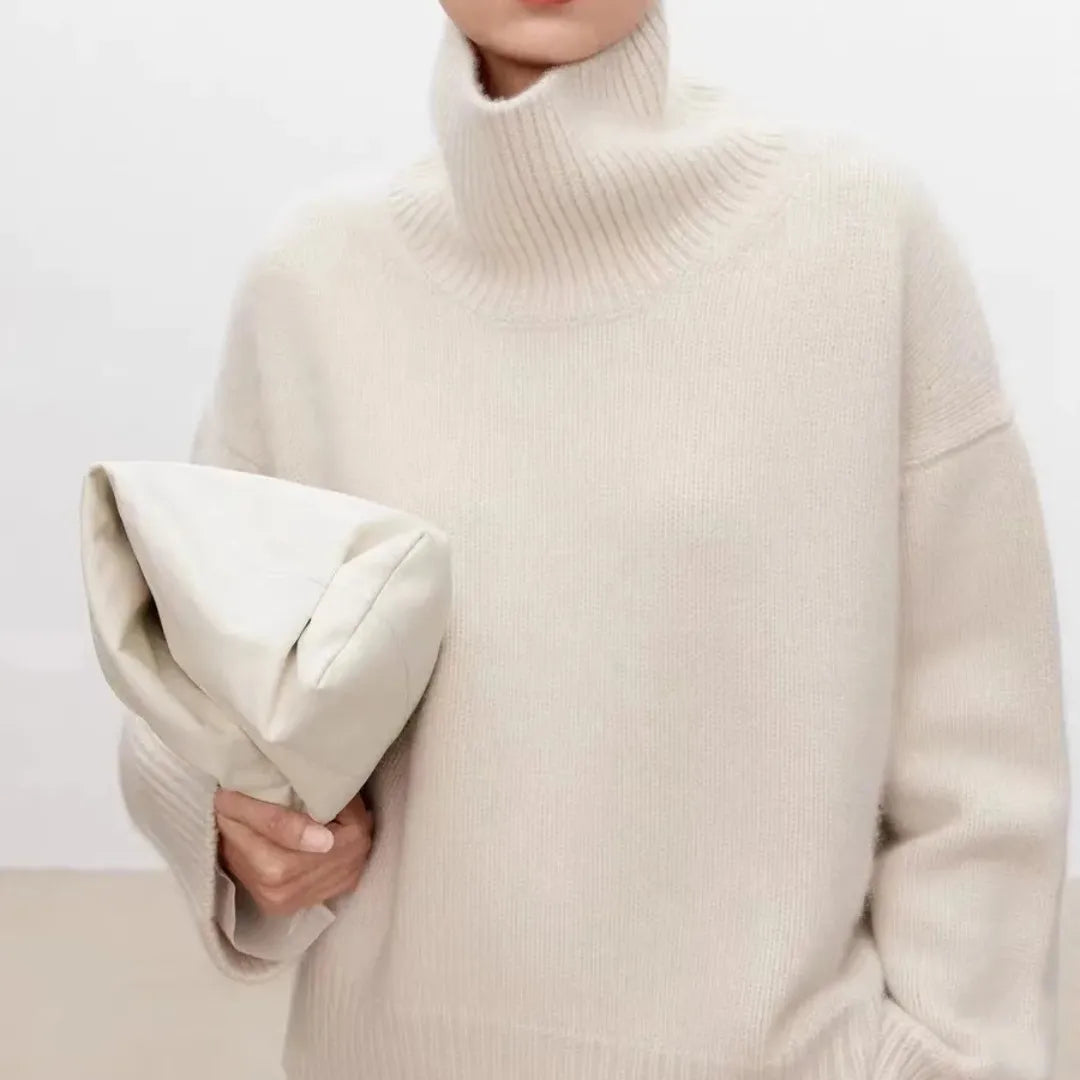 Erich Soft Knit Oversized Turtleneck – Drop Shoulder Ribbed Cozy Sweater