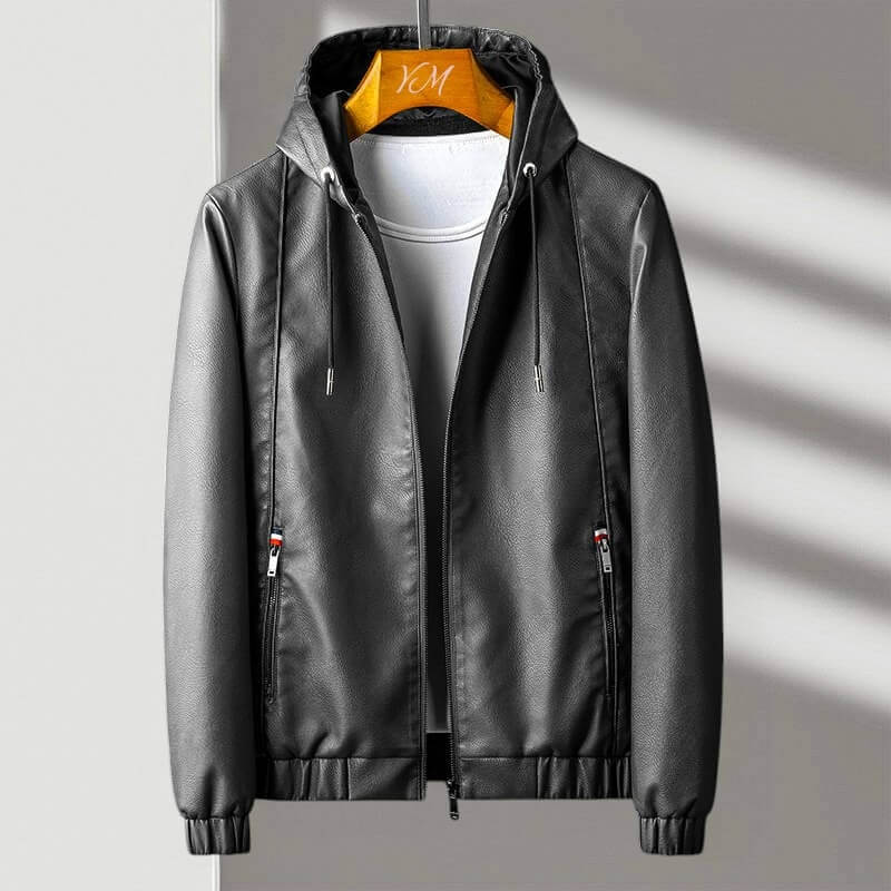 Fabrizio Leather Hooded Jacket – Water-Resistant Zip-Up Urban Outerwear