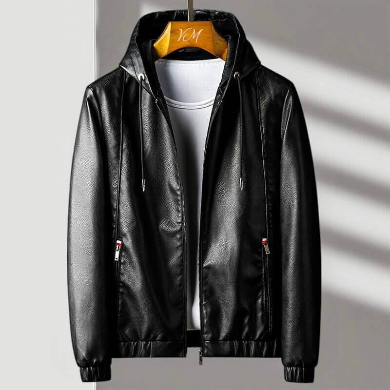Fabrizio Leather Hooded Jacket – Water-Resistant Zip-Up Urban Outerwear