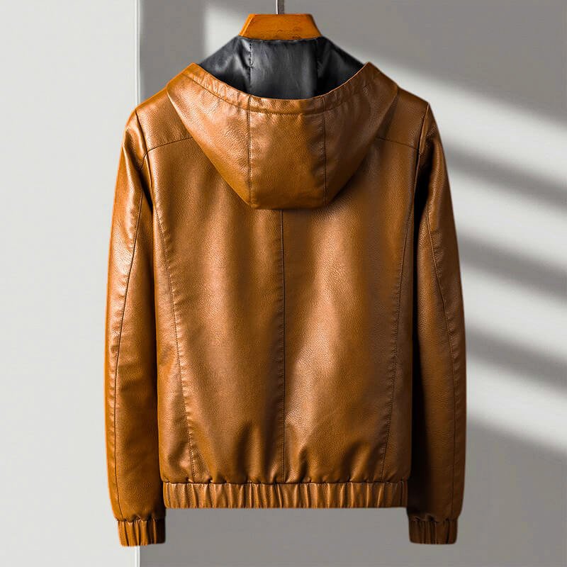Fabrizio Leather Hooded Jacket – Water-Resistant Zip-Up Urban Outerwear