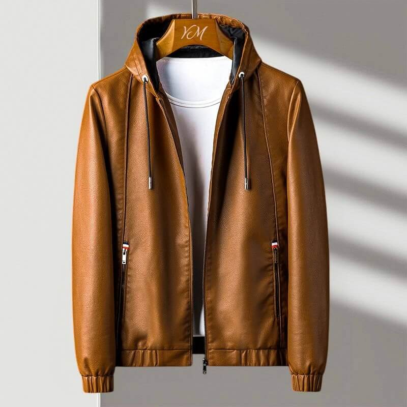 Fabrizio Leather Hooded Jacket – Water-Resistant Zip-Up Urban Outerwear
